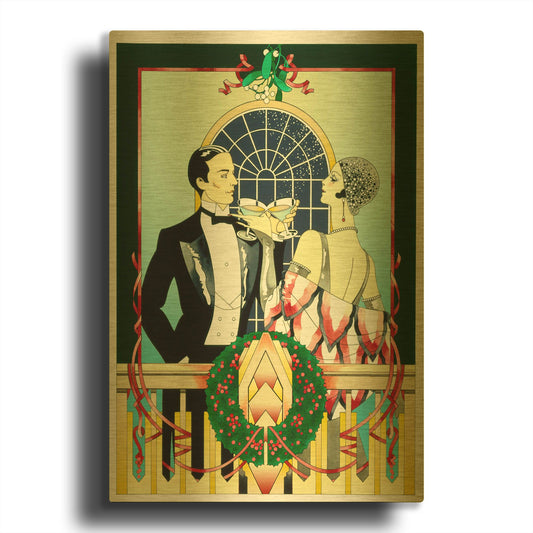 'Christmas Toast' By David Chestnutt Gold Metal Wall Art