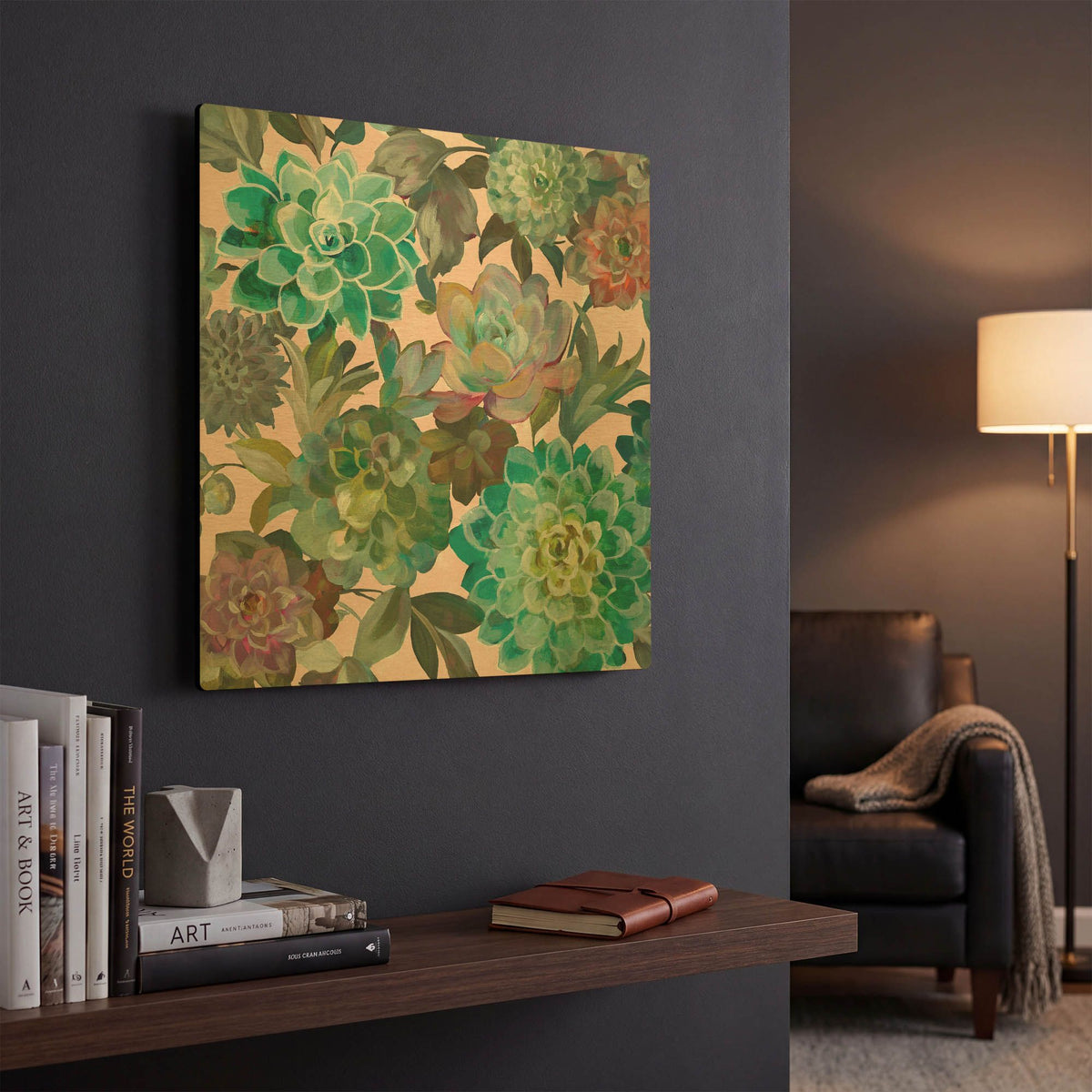 'Floral Succulents v2 Crop on Pink' By Danhui Nai Gold Metal Wall Art