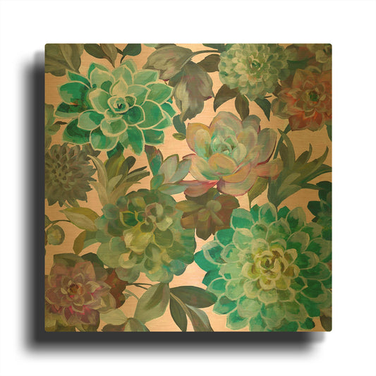 'Floral Succulents v2 Crop on Pink' By Danhui Nai Gold Metal Wall Art