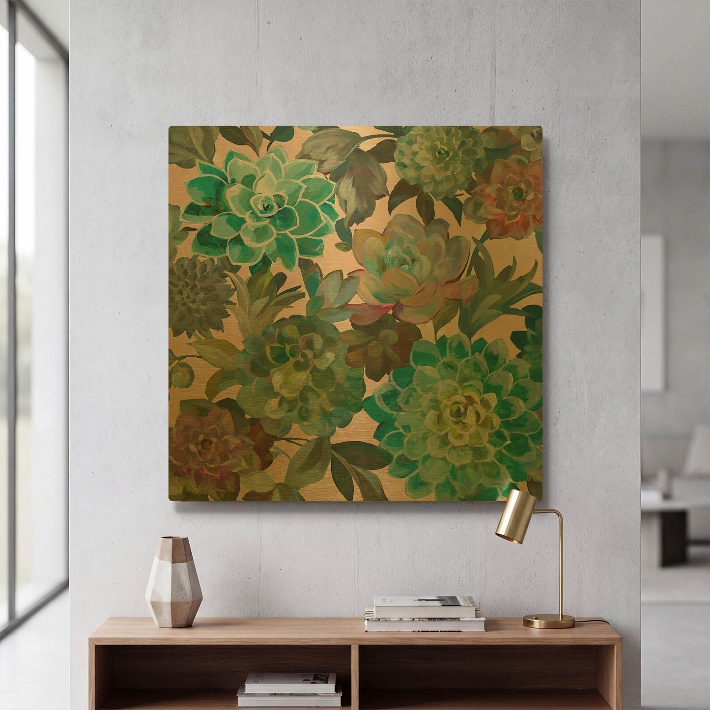 'Floral Succulents v2 Crop on Pink' By Danhui Nai Gold Metal Wall Art