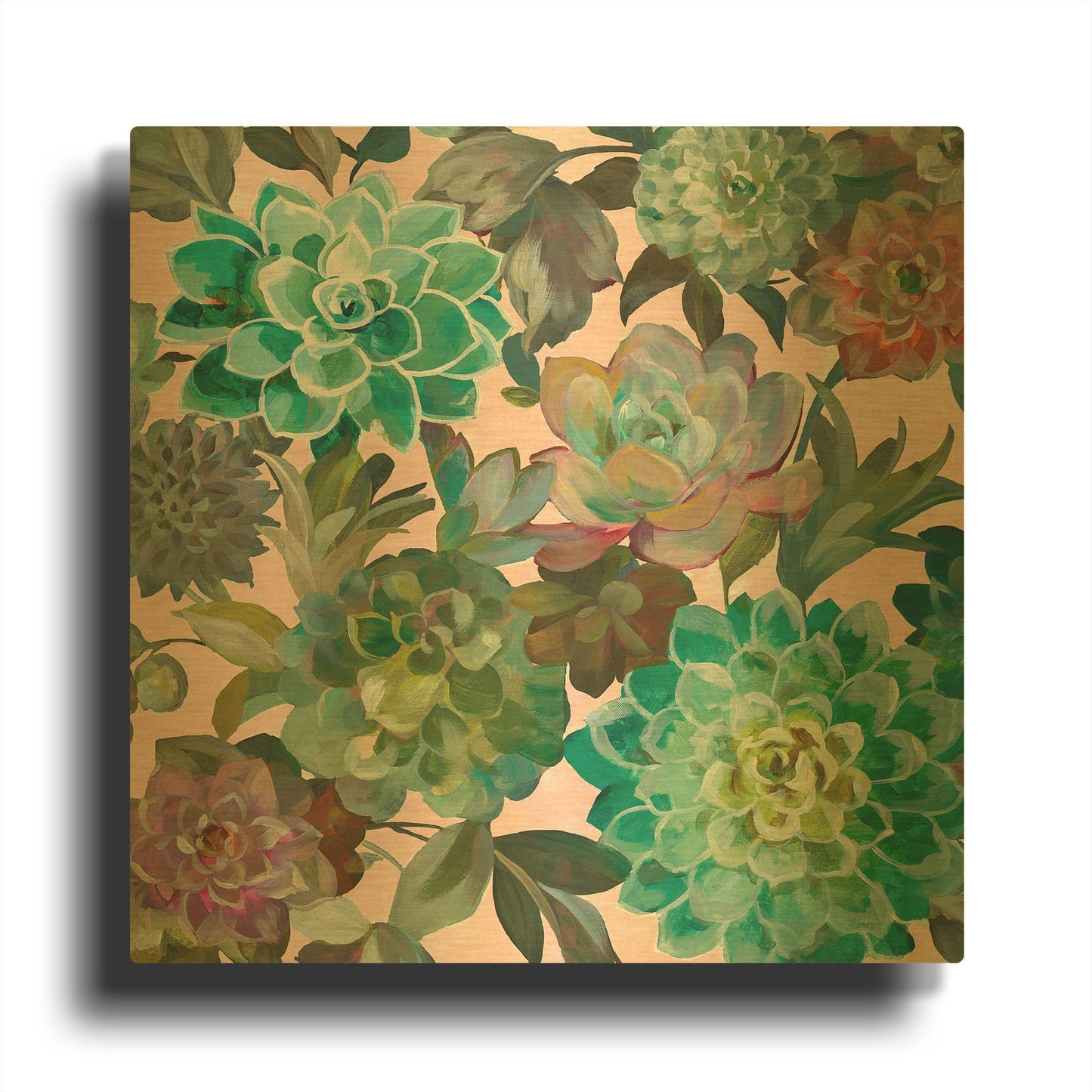 'Floral Succulents v2 Crop on Pink' By Danhui Nai Gold Metal Wall Art