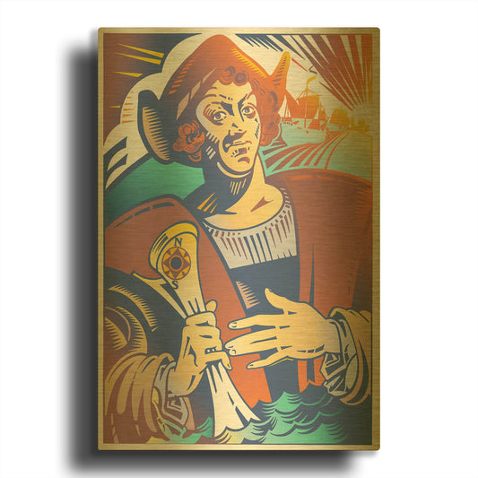 'Christopher Columbus' By David Chestnutt Gold Metal Wall Art