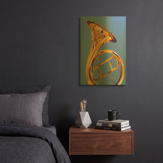 'French Horn 8' By David Chestnutt Gold Metal Wall Art