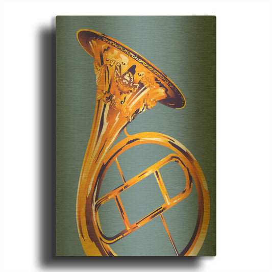 'French Horn 8' By David Chestnutt Gold Metal Wall Art