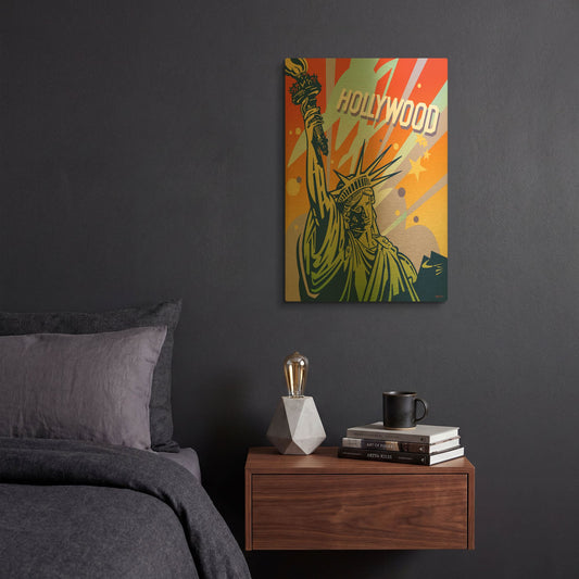 'New York LA' By David Chestnutt Gold Metal Wall Art