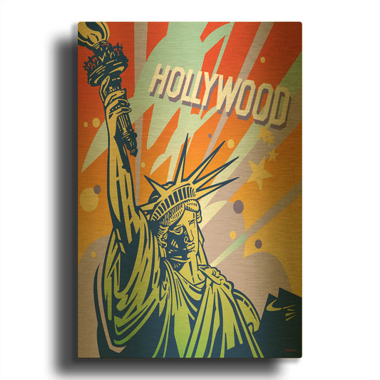 'New York LA' By David Chestnutt Gold Metal Wall Art