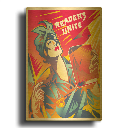 'Readers Unite' By David Chestnutt Gold Metal Wall Art