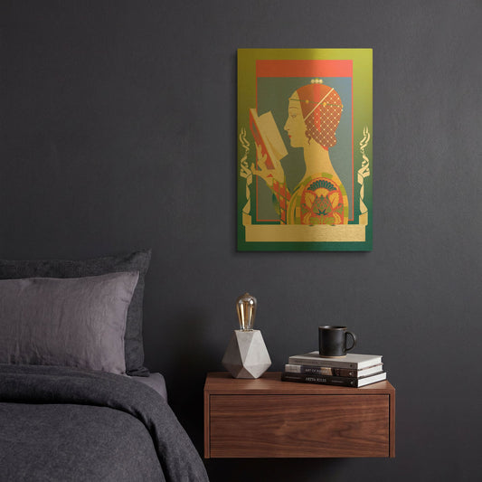 'Renaissance Read' By David Chestnutt Gold Metal Wall Art