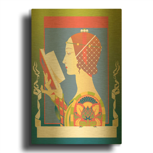 'Renaissance Read' By David Chestnutt Gold Metal Wall Art