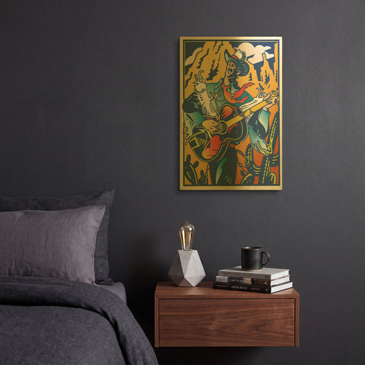 'Singing Cowboy' By David Chestnutt Gold Metal Wall Art