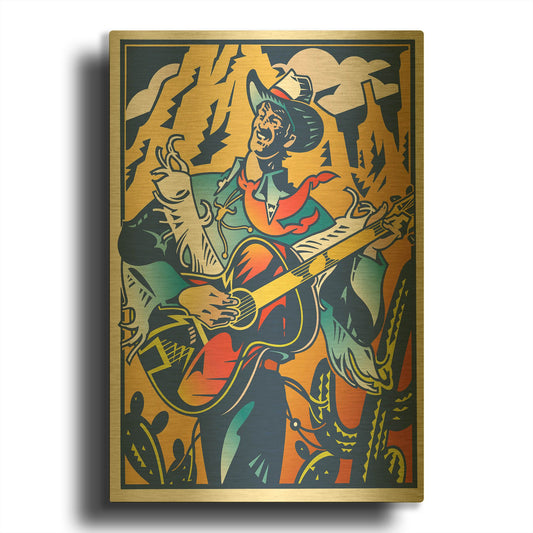 'Singing Cowboy' By David Chestnutt Gold Metal Wall Art
