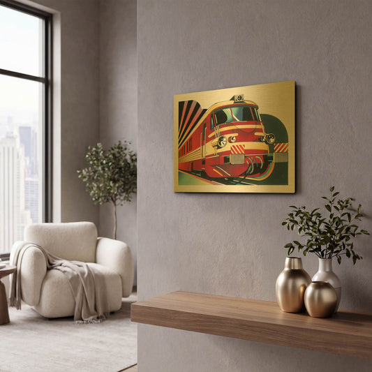 'Train' By David Chestnutt Gold Metal Wall Art