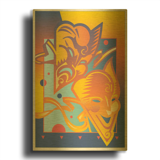 'Theatre Masks' By David Chestnutt Gold Metal Wall Art