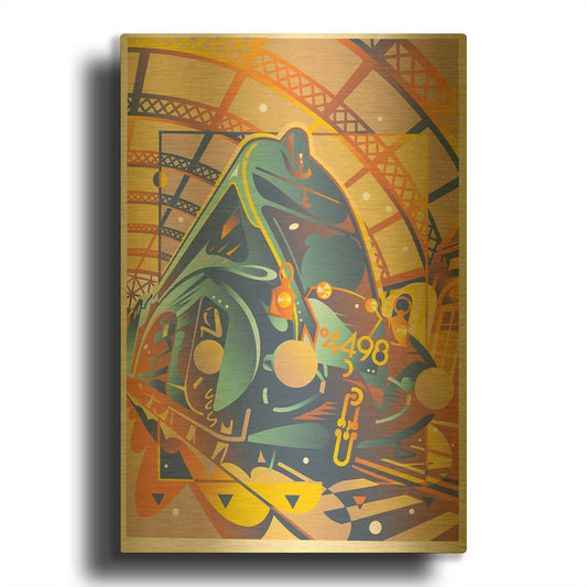 'Train In Station' By David Chestnutt Gold Metal Wall Art