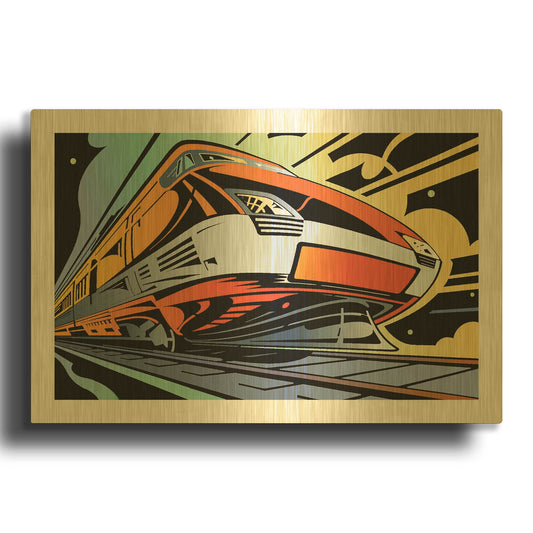 'Train-High Speed' By David Chestnutt Gold Metal Wall Art
