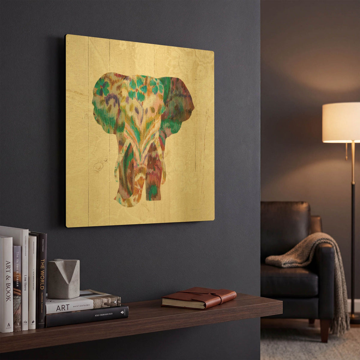 'Boho Paisley Elephant III' By Danhui Nai Gold Metal Wall Art