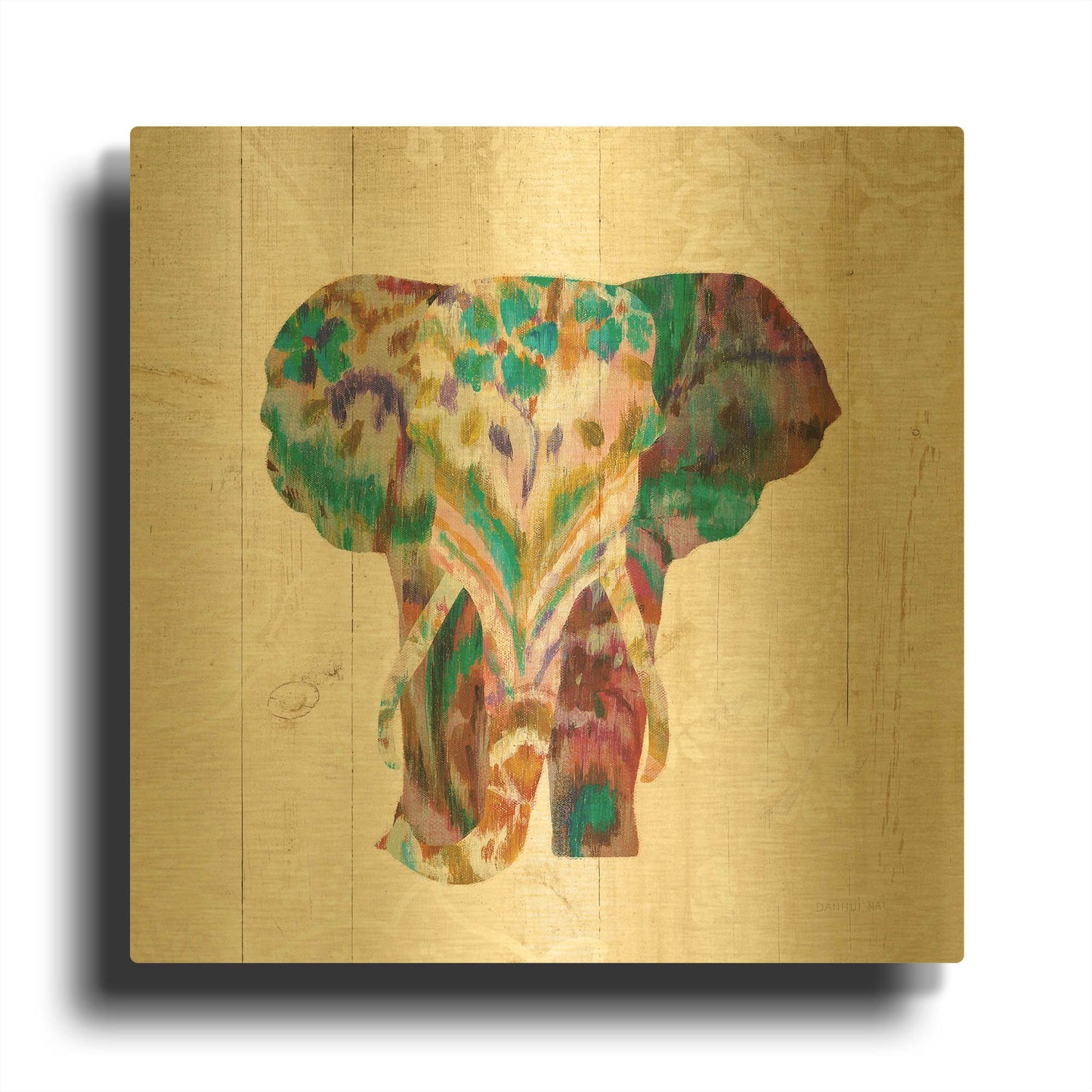 'Boho Paisley Elephant III' By Danhui Nai Gold Metal Wall Art