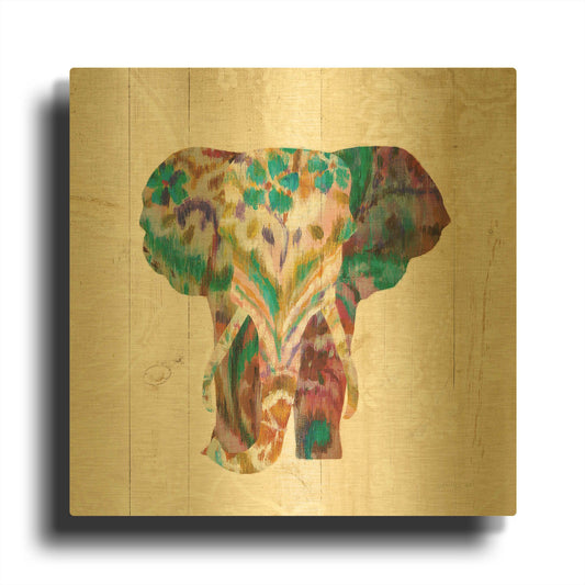 'Boho Paisley Elephant III' By Danhui Nai Gold Metal Wall Art