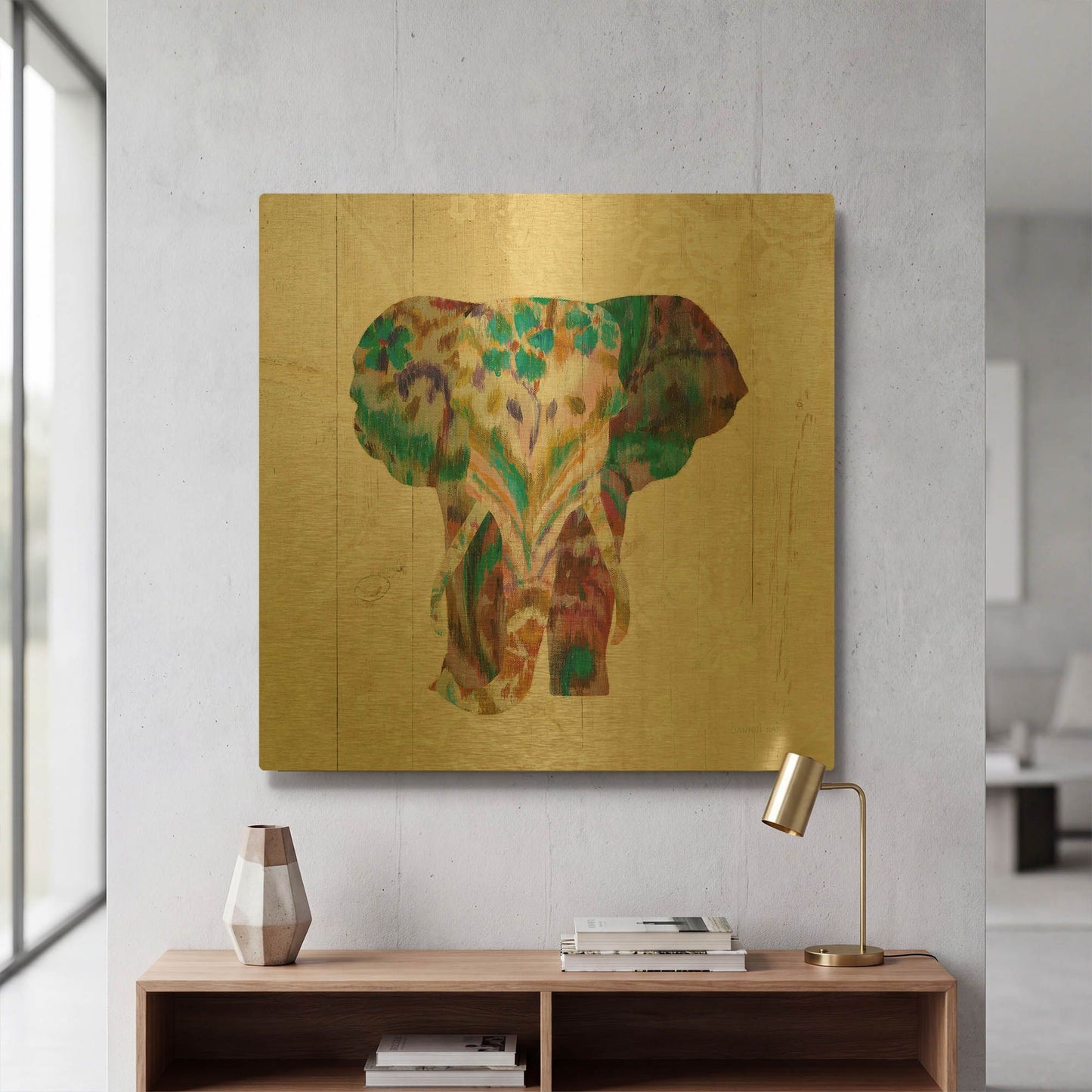 'Boho Paisley Elephant III' By Danhui Nai Gold Metal Wall Art