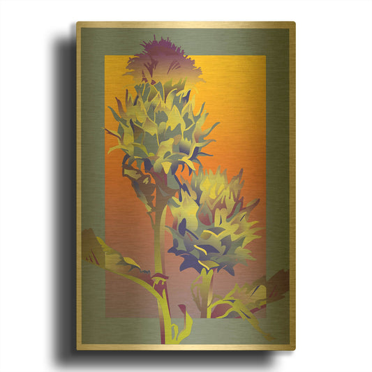 'Blue Thistle' By David Chestnutt Gold Metal Wall Art