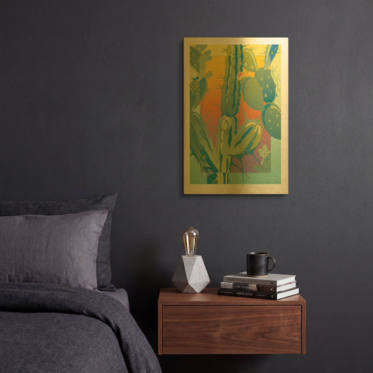 'Cactus' By David Chestnutt Gold Metal Wall Art