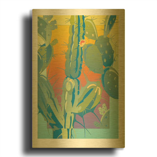 'Cactus' By David Chestnutt Gold Metal Wall Art