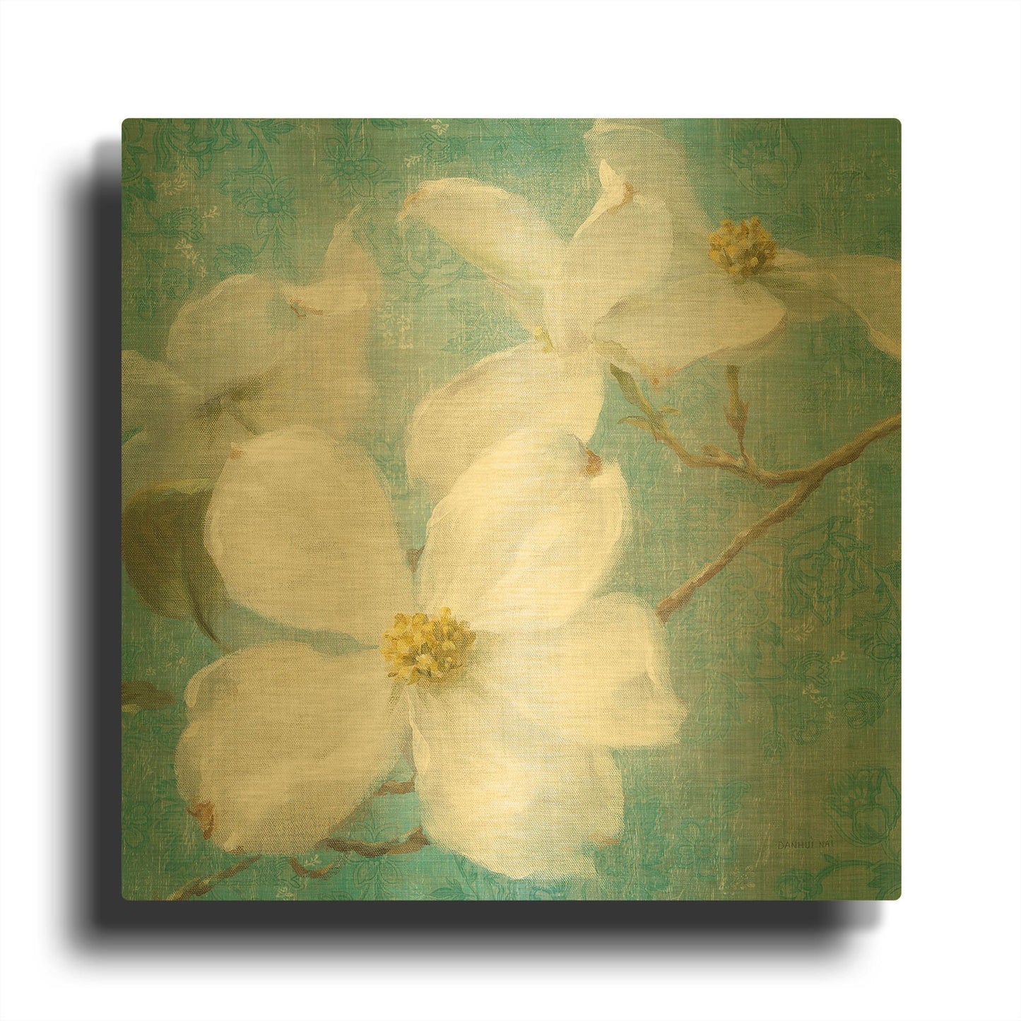 'Indiness Blossom Square Vintage I' By Danhui Nai Gold Metal Wall Art