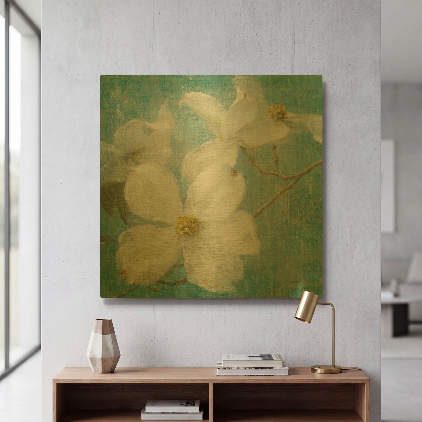 'Indiness Blossom Square Vintage I' By Danhui Nai Gold Metal Wall Art