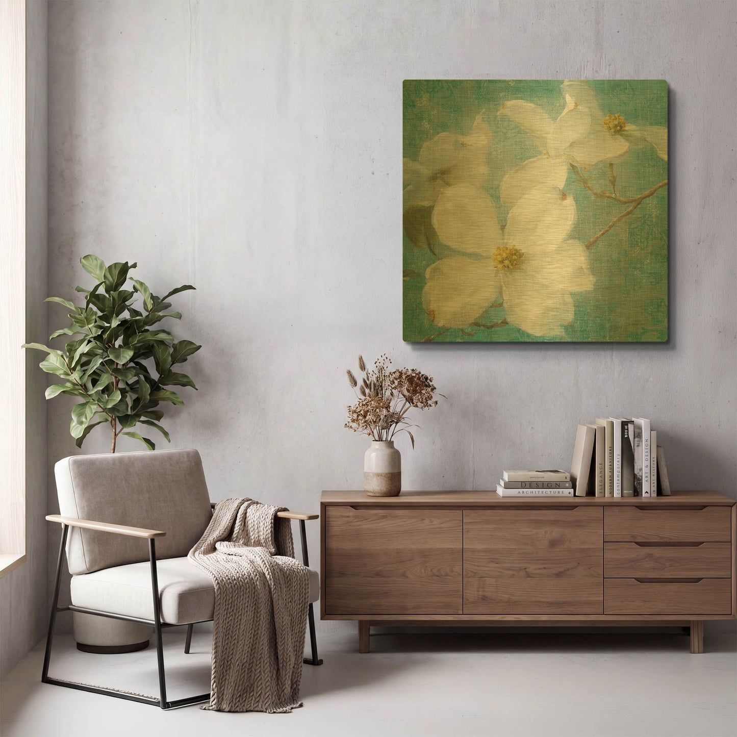 'Indiness Blossom Square Vintage I' By Danhui Nai Gold Metal Wall Art