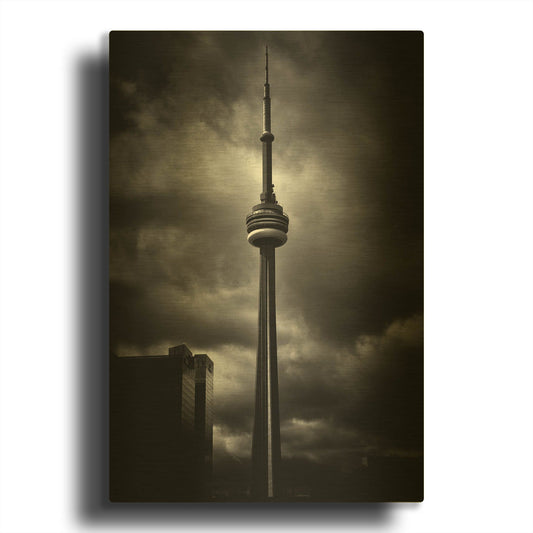 'CN Tower Toronto Canada No 6' By Brian Carson Gold Metal Wall Art