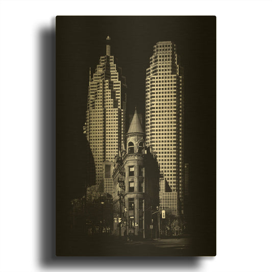 'Gooderham Flatiron Building And Toronto Downtown No 2' By Brian Carson Gold Metal Wall Art