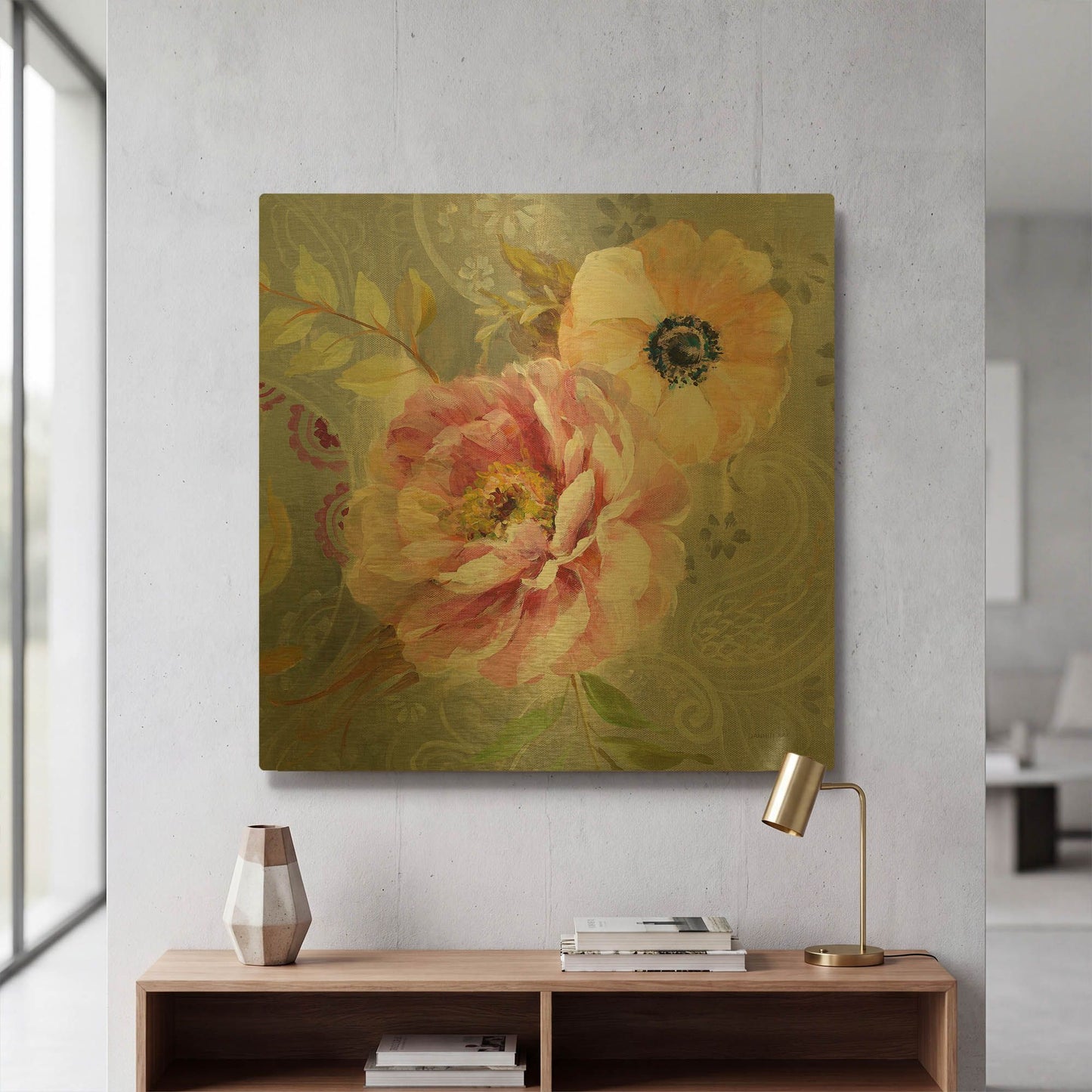 'Peonies and Paisley III' By Danhui Nai Gold Metal Wall Art
