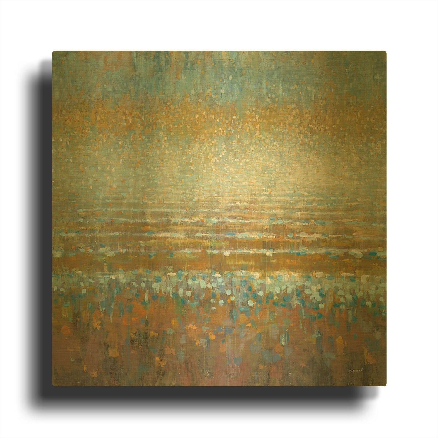 'Rains Over the Lake Light' By Danhui Nai Gold Metal Wall Art