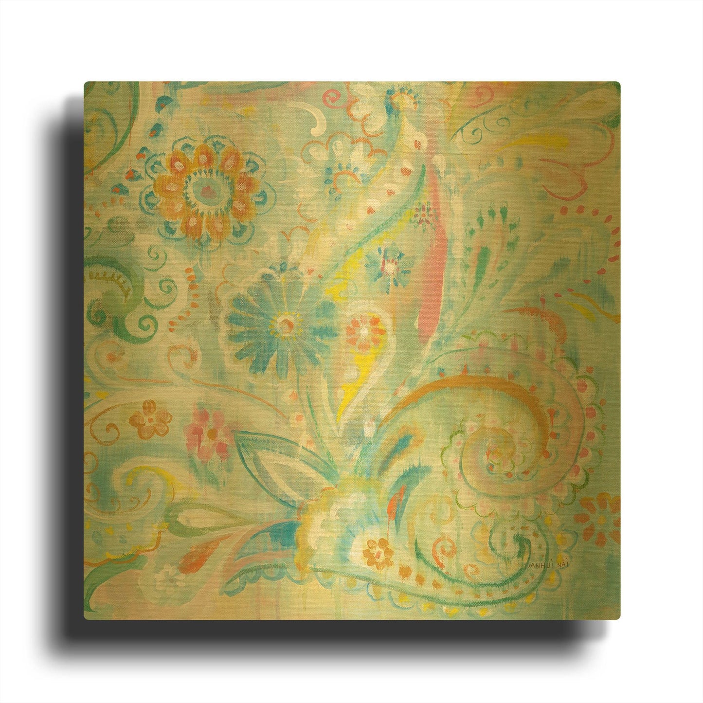 'Spring Dream Paisley XIII' By Danhui Nai Gold Metal Wall Art