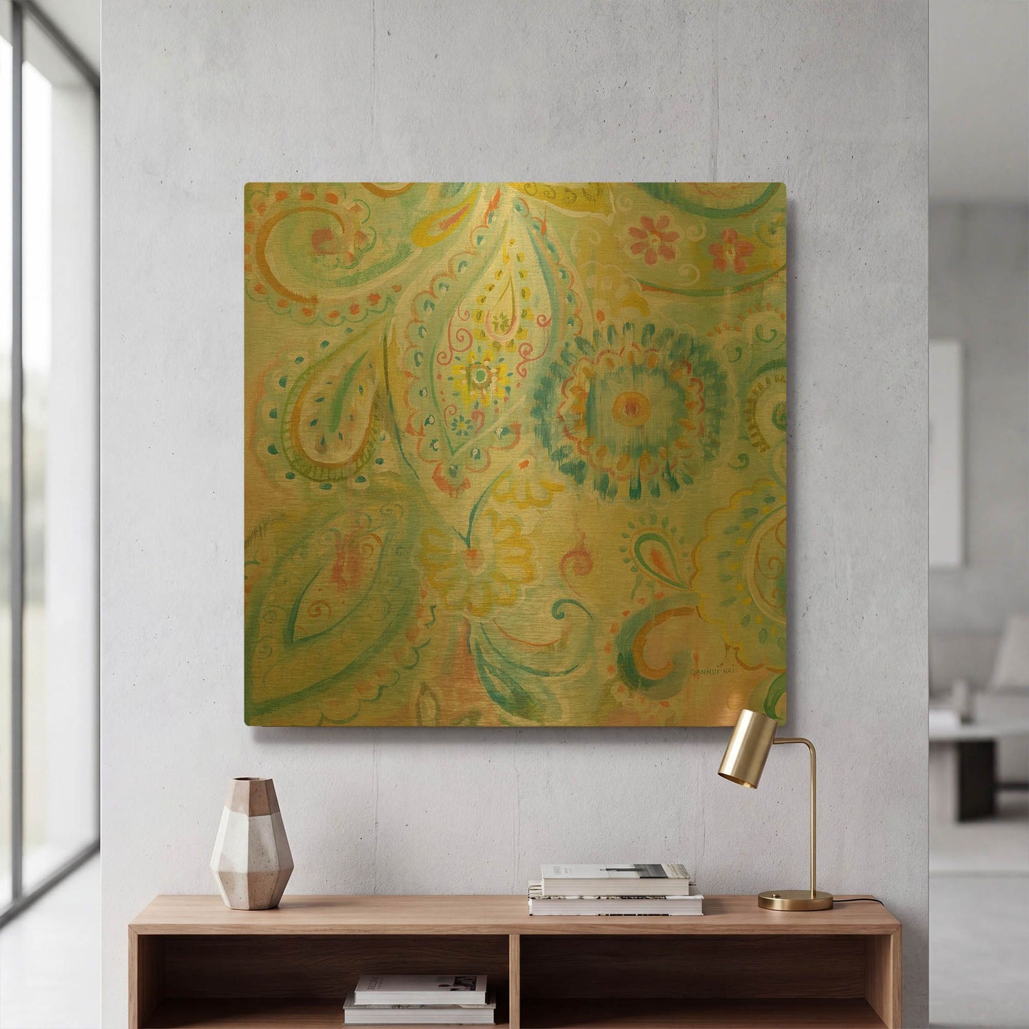 'Spring Dream Paisley XII' By Danhui Nai Gold Metal Wall Art