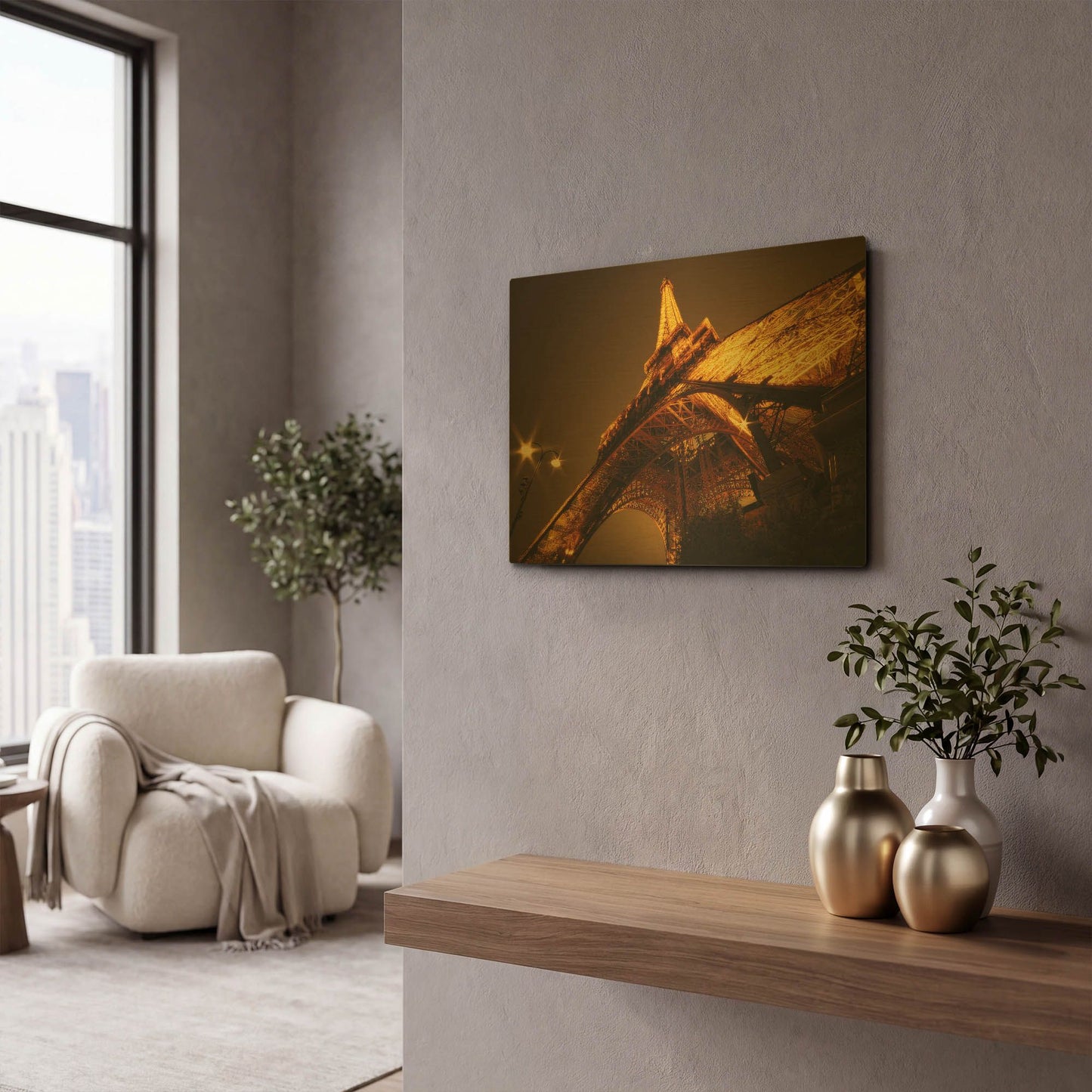 'Side Effect Eiffel' By Sebastien Lory Gold Metal Wall Art