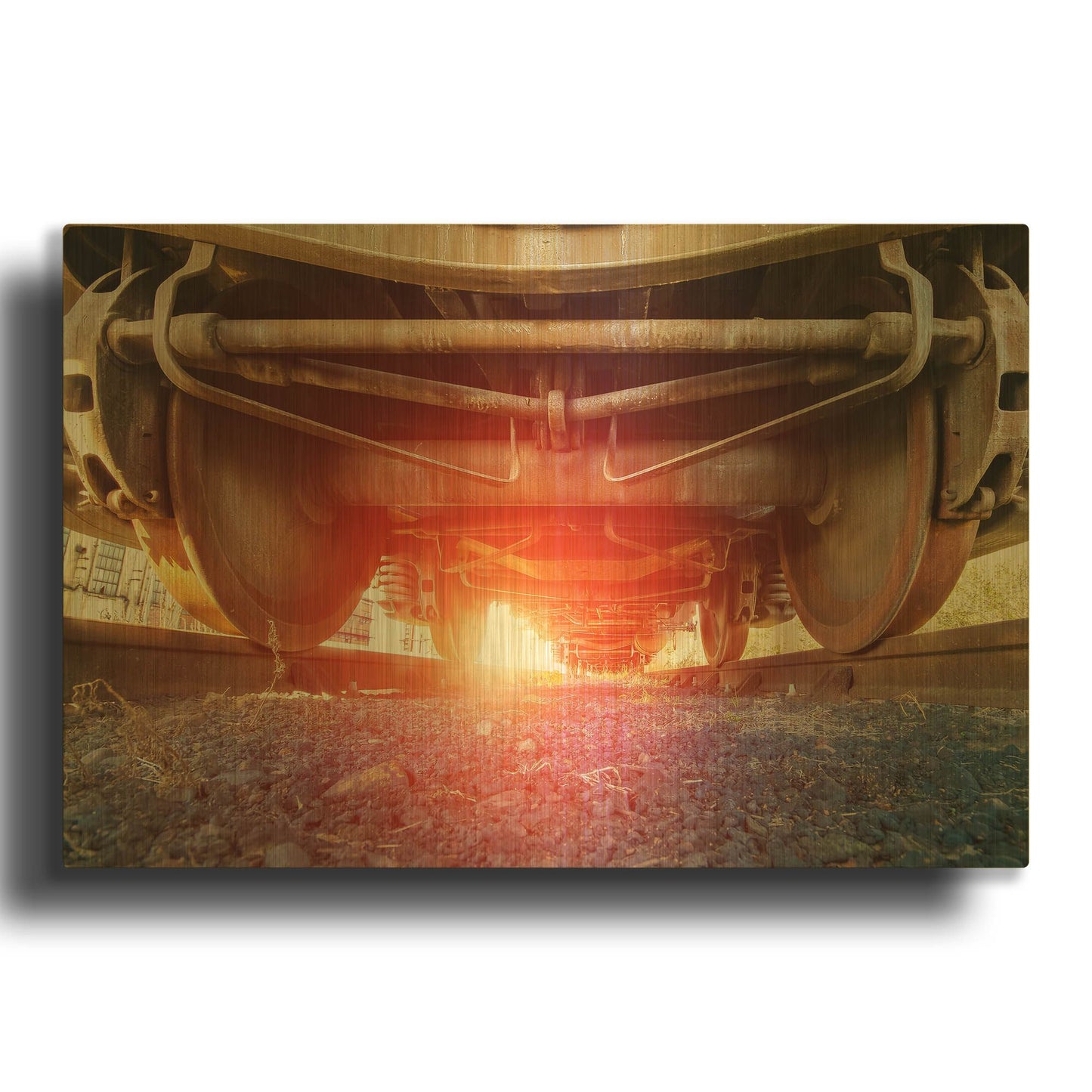 'Atomic Train' By Sebastien Lory Gold Metal Wall Art
