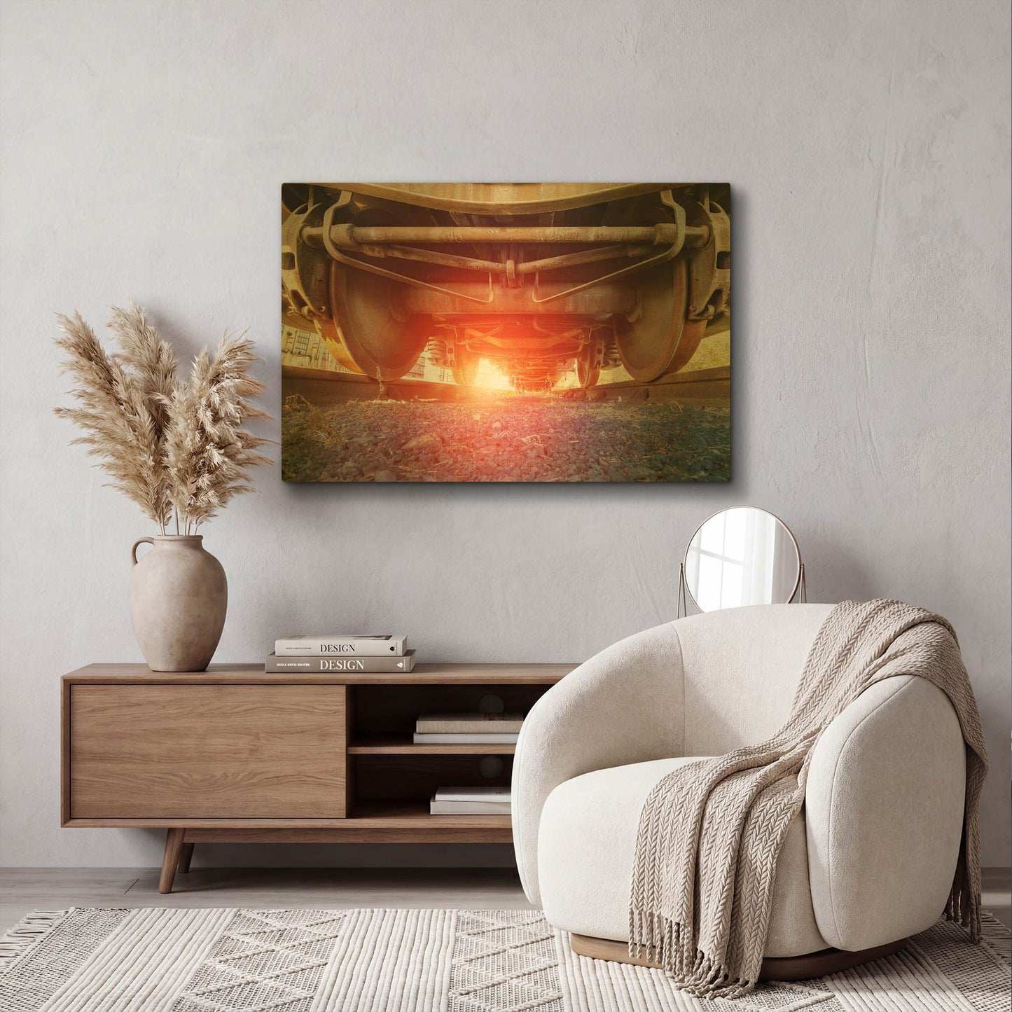 'Atomic Train' By Sebastien Lory Gold Metal Wall Art