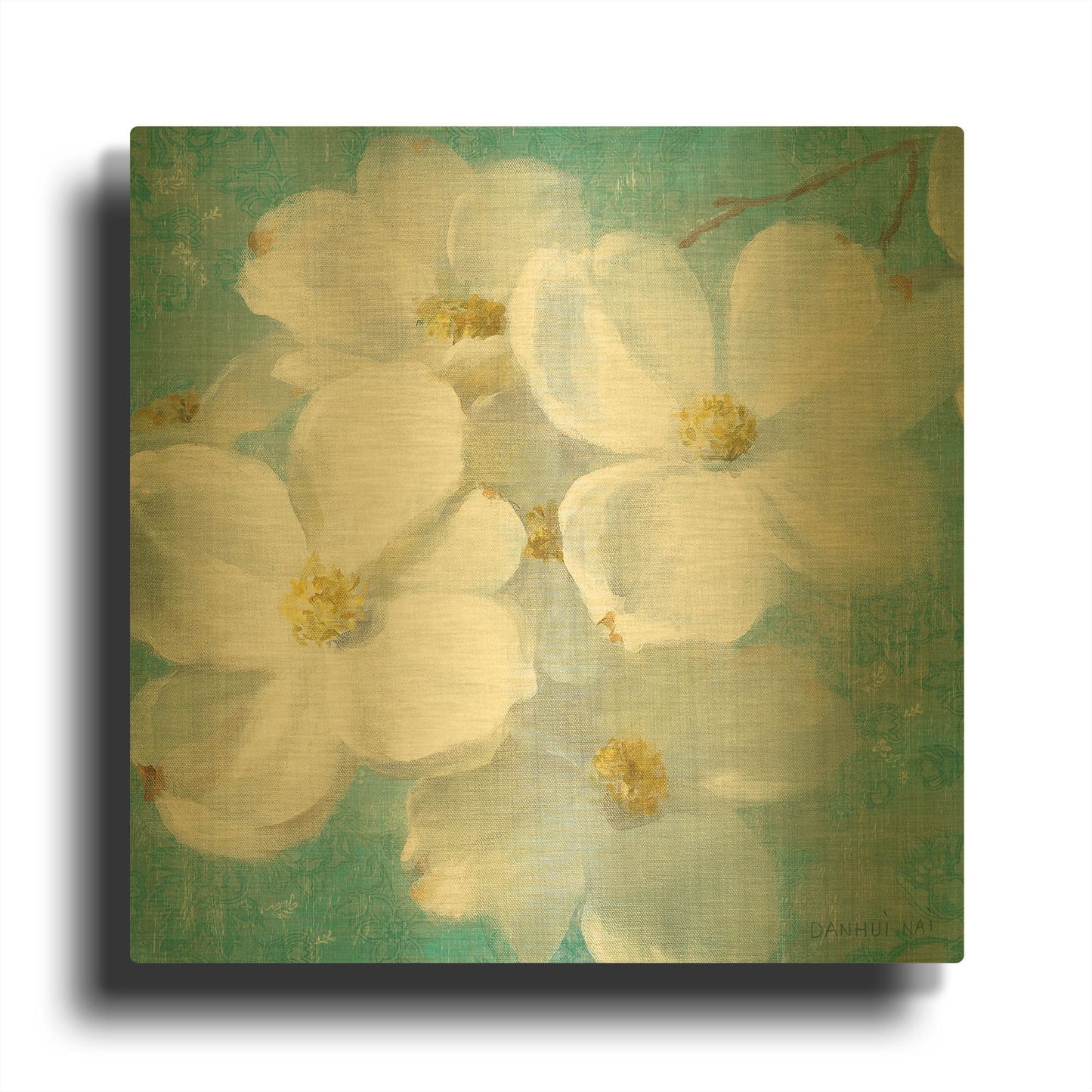'Indiness Blossom Square Vintage II' By Danhui Nai Gold Metal Wall Art