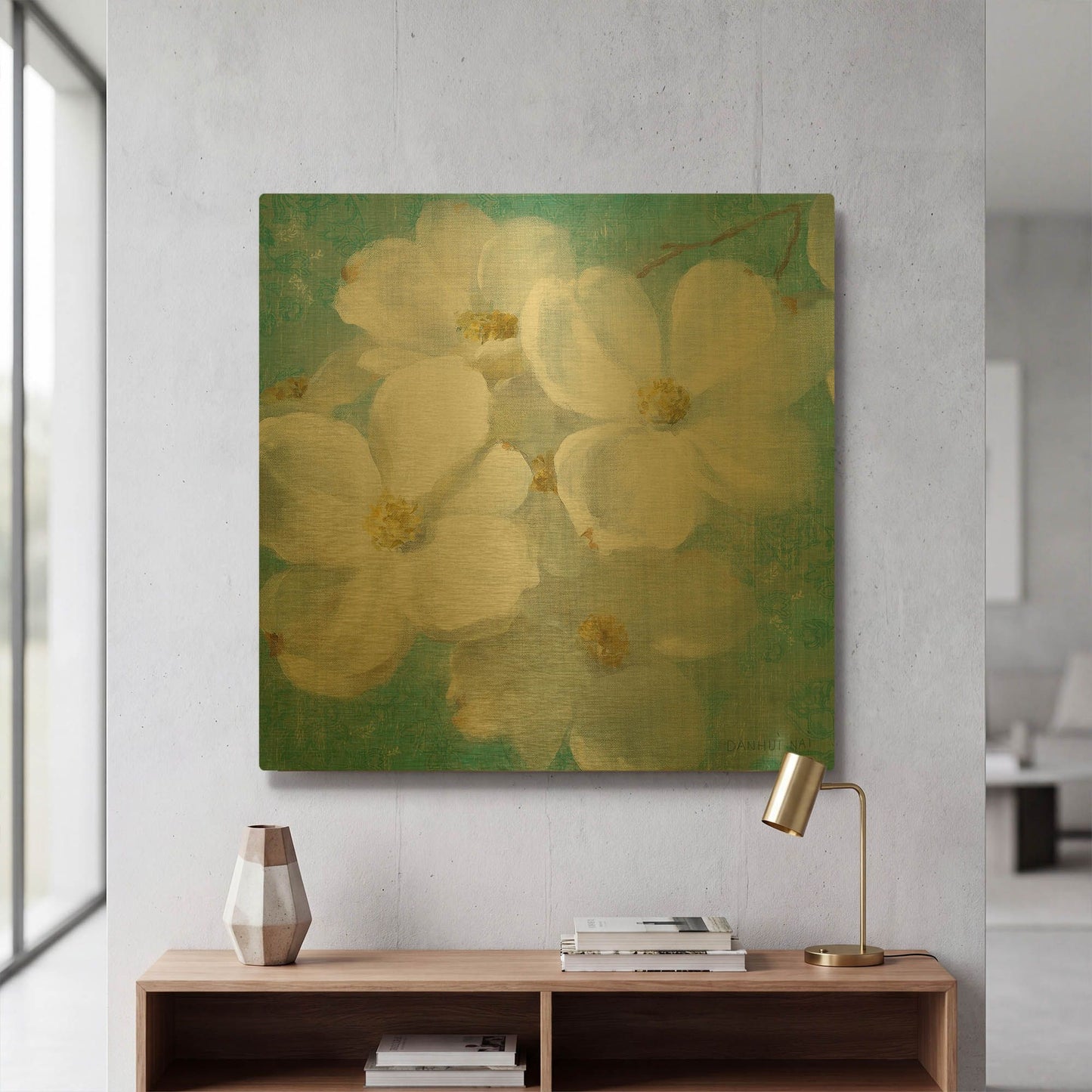 'Indiness Blossom Square Vintage II' By Danhui Nai Gold Metal Wall Art
