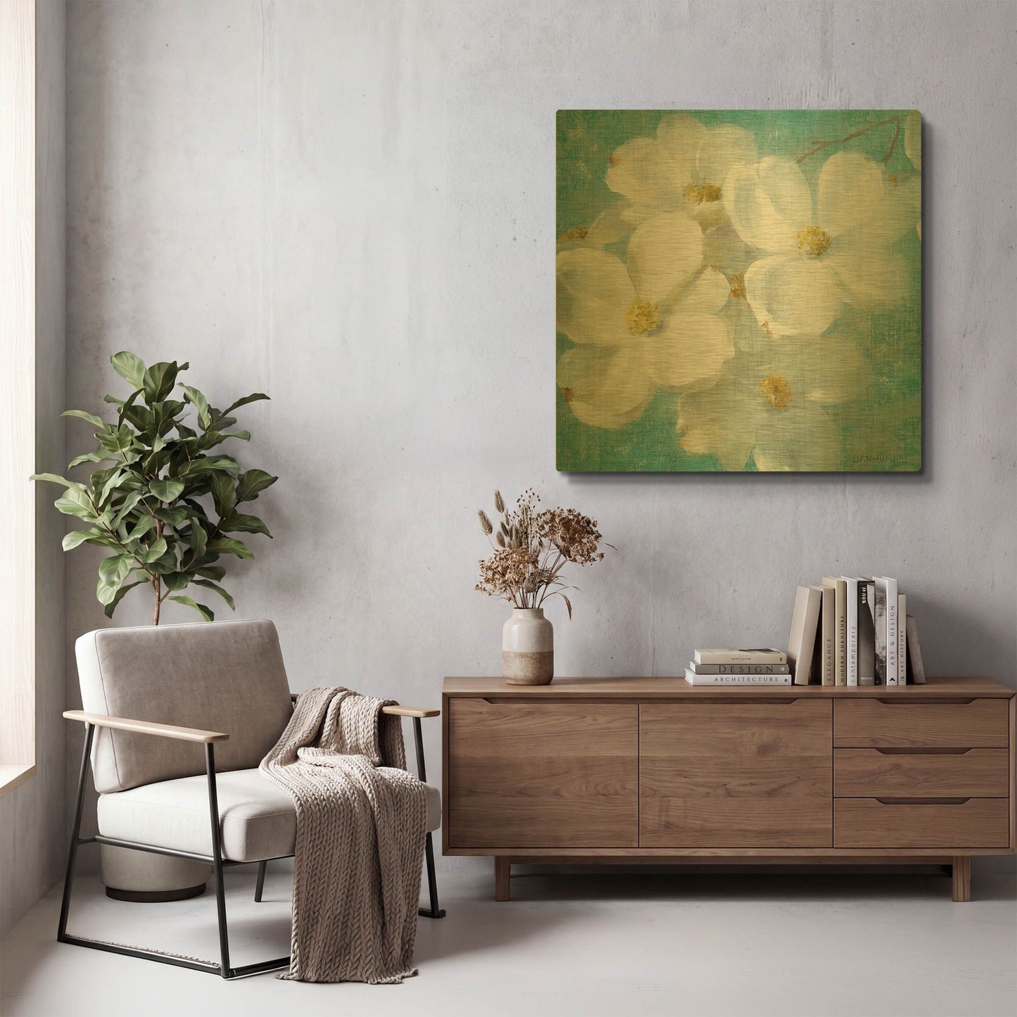 'Indiness Blossom Square Vintage II' By Danhui Nai Gold Metal Wall Art