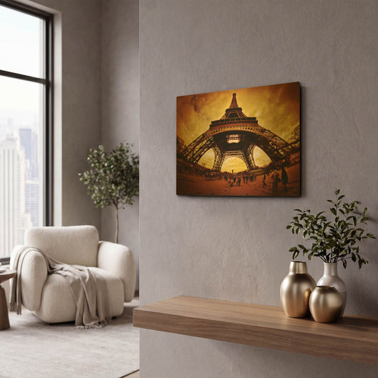 'Eiffel Apocalypse Color' By Sebastien Lory Gold Metal Wall Art