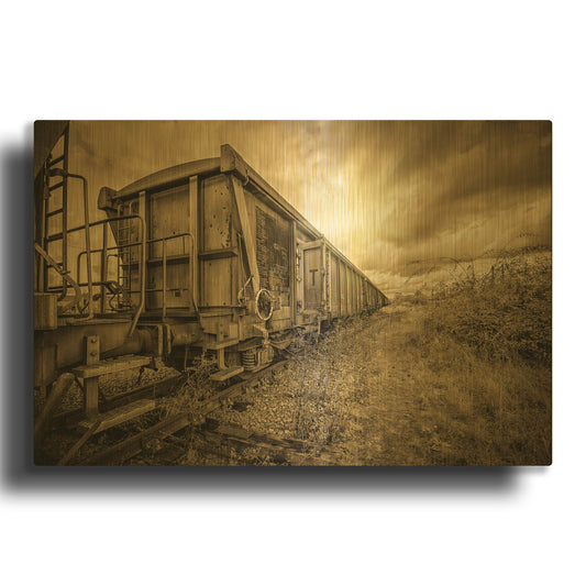 'Lost Train' By Sebastien Lory Gold Metal Wall Art