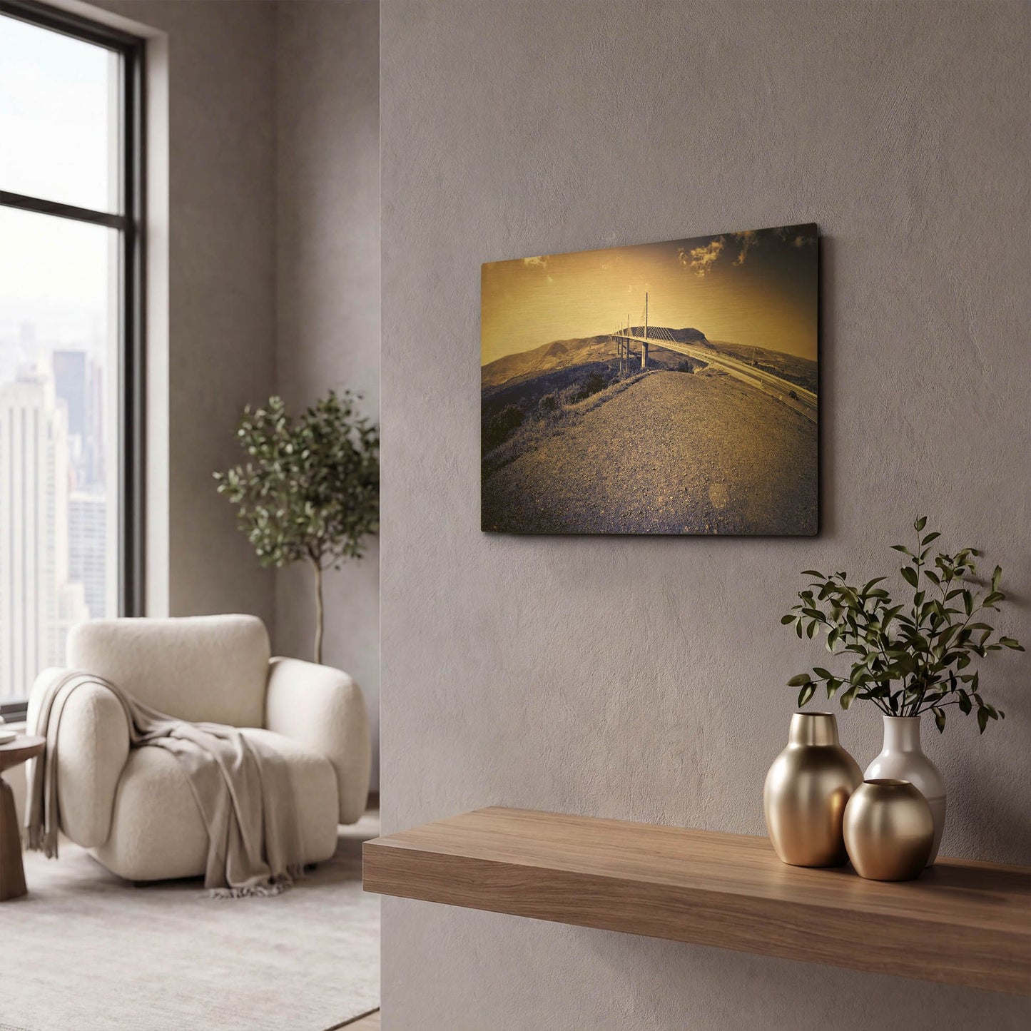 'Lunar Viaduct' By Sebastien Lory Gold Metal Wall Art