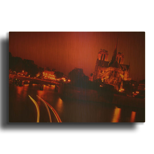 'Red Night' By Sebastien Lory Gold Metal Wall Art