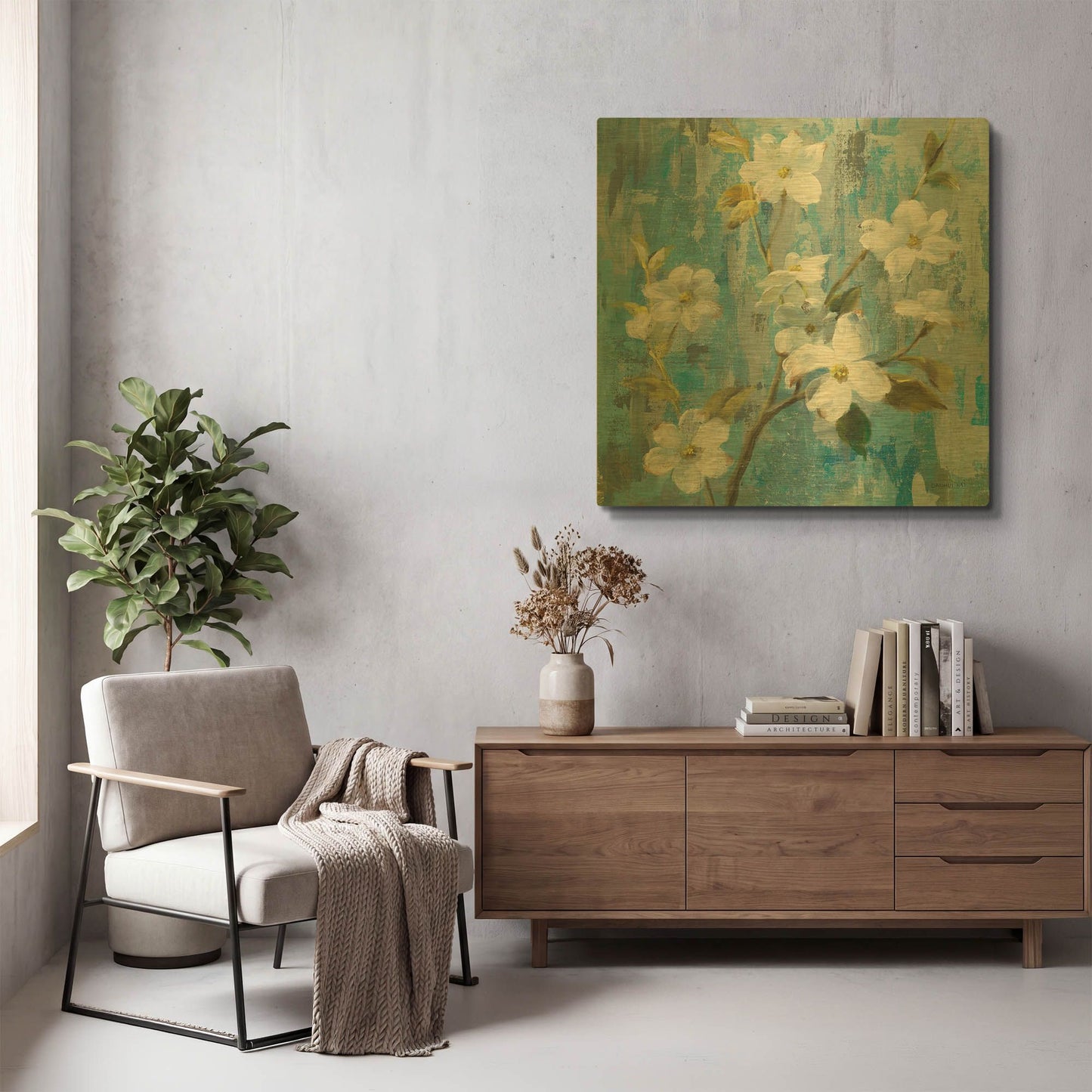 'Graceful Magnolia I' By Danhui Nai Gold Metal Wall Art