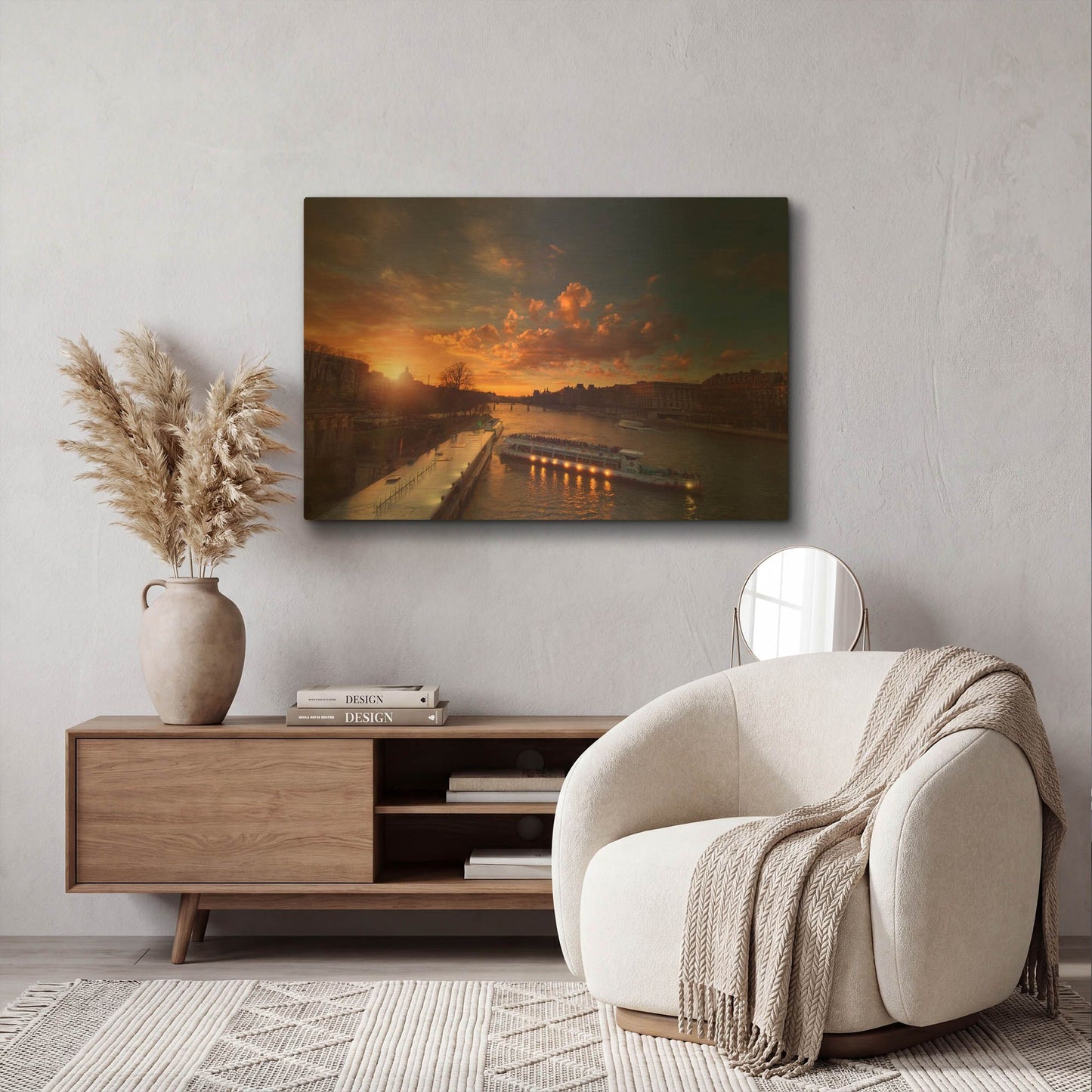 'Bateaux Mouches Sunset' By Sebastien Lory Gold Metal Wall Art