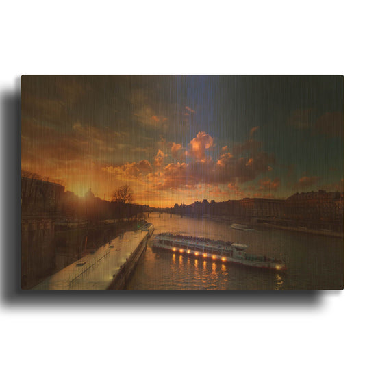 'Bateaux Mouches Sunset' By Sebastien Lory Gold Metal Wall Art
