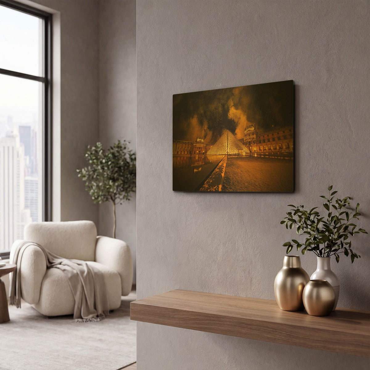 'Lourve Pyramid' By Sebastien Lory Gold Metal Wall Art