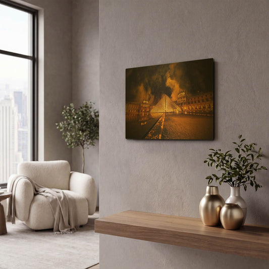 'Lourve Pyramid' By Sebastien Lory Gold Metal Wall Art